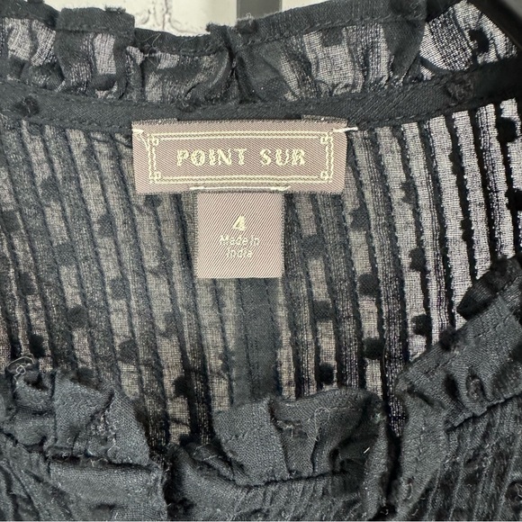 Point Sur Black Swiss Dot Long Sleeve Button Down Blouse Size 4 - Picture 2 of 7